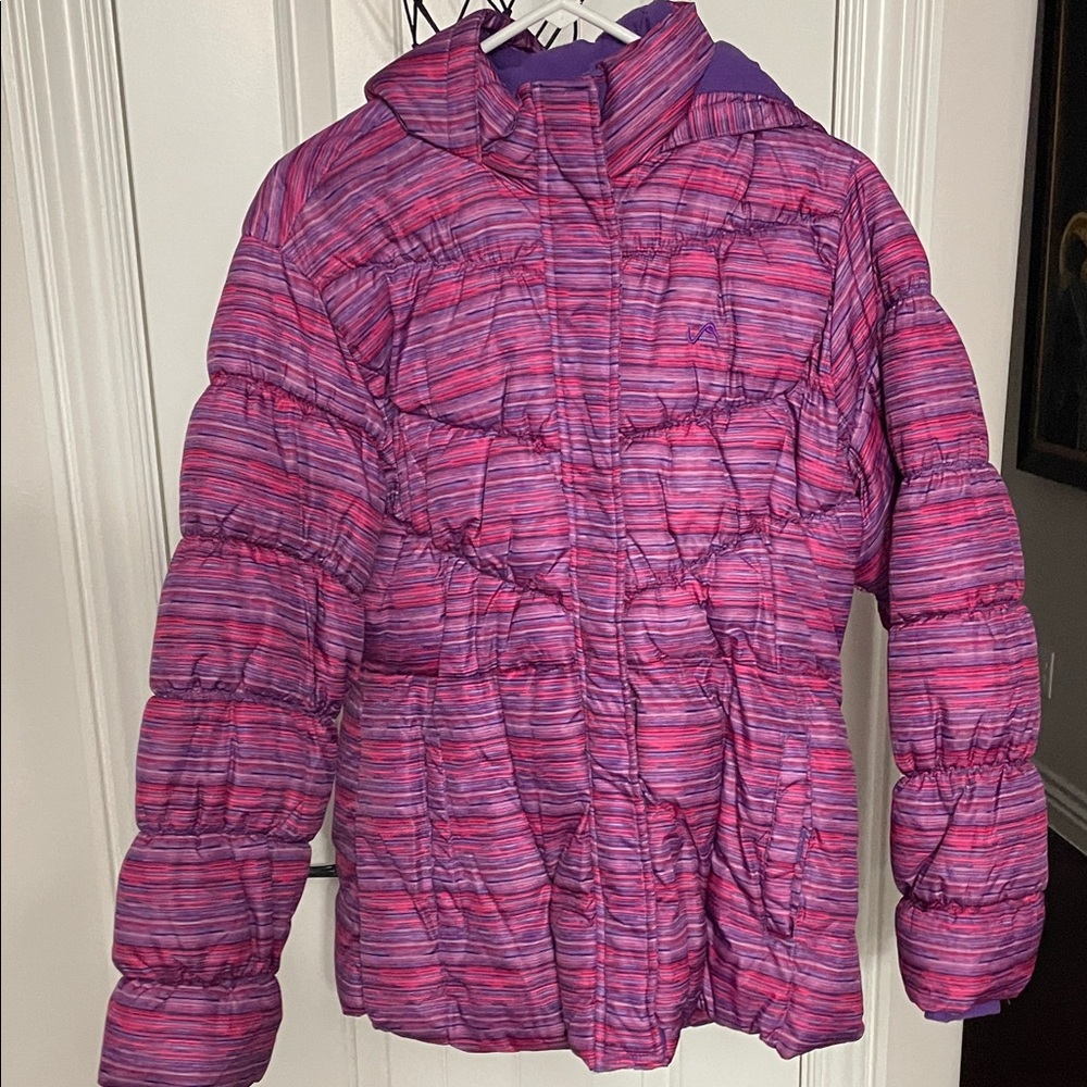 Pink and Purple Striped Puffer Jacket